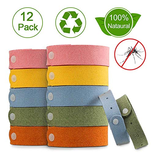 Nasharia Mückenschutz Armband, 12 Stück Anti Mosquito Bracelet Repellent Wasserdichtes Wristband Armband Natürliches Material Mücken Gürtel Schutz für Kinder, Erwachsene