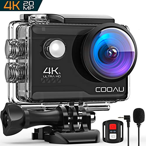 COOAU 4K Action Cam 20MP WiFi Sports Kamera Unterwasserkamera 40m mit Externs Mikrofon Fernbedienung Helmkamera Wasserdicht Digitale Videokamera mit EIS Stabilisierung Zeitraffer 2x1200mAh Akkus