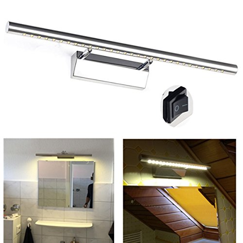 GreenSun LED Lighting 7w 55cm Bilderleuchte einstellbar Edelstahl 30SMD 5050 Spiegellampe Mit Schalter Spiegelleuchte Bad Leuchte Wandlampe Badzimmerlampe LED Spiegellicht Badlampe Warmweiß