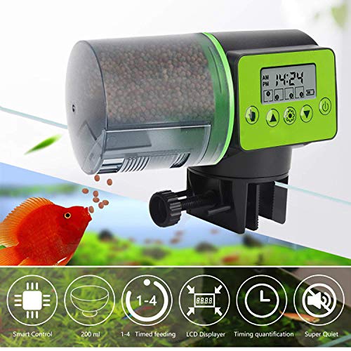 JINWENZHANG Automatisierte Futterspender für Fische Aquarium Futterautomat große Kapazität 200ml，digitaler Timer，LCD-Anzeige