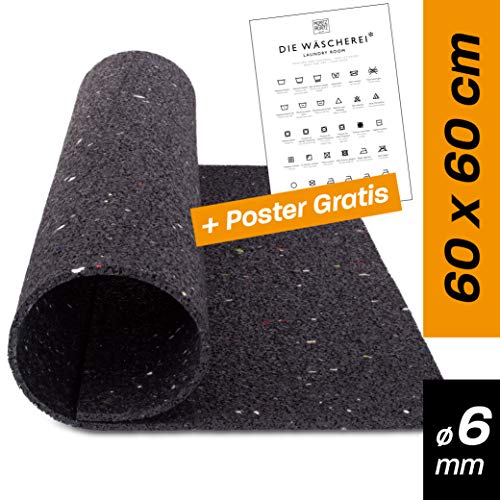 Hinrichs Antivibrationsmatte für Waschmaschinen - 60 x 60 cm Antirutschmatte Waschmaschine - Zuschneidbare Lärmschutzmatte als Waschmaschinenunterlage - Rubber Mat
