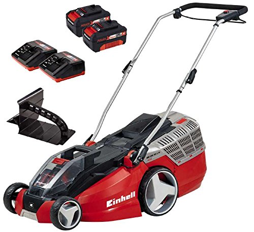 Einhell Akku-Rasenmäher GE-CM 43 Li M Kit (Lithium-Ionen, 2 x 18 V, 4000 mAh, Schnittbreite 43 cm, 6-fache Schnitthöhenverstellung 25-75 mm, Fangbehältervolumen 63 l, inkl. 2 Akkus)