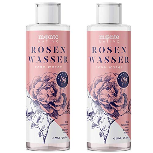 Reines Rosenwasser MonteNativo 2x200ml (400ml) - 100% natürlich, echtes Gesichtswasser, Rein und Naturbelassen, naturreines Rosen-Hydrolat, doppelte Wasserdampfdestillation, Naturkosmetik, Rose Water