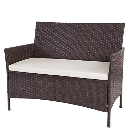 Mendler Poly-Rattan Gartenbank Halden, Sitzbank Bank ~ braun-meliert, Kissen Creme