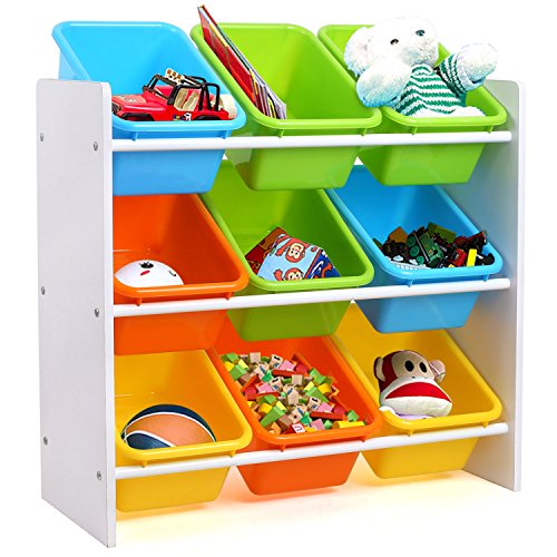 HOMFA Kinder Aufbewahrungsregal Kinderregal Spielzeugregal Spielzeugkiste Kommode mit 9 Kunststoffkästen für Spielzeug und Bücher Multi Toy Organizer 65*26.5*60cm