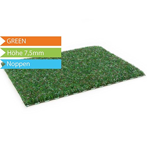 Premium Kunstrasen Rasenteppich GREEN mit Noppen in Meterware - Grün, 4,00m x 3,00m , Vlies-Kunstrasen mit Drainagenoppen , Robust , Pflegeleicht & Strapazierfähig & weiche Vlies-Oberfläche | Kunstrasenteppich