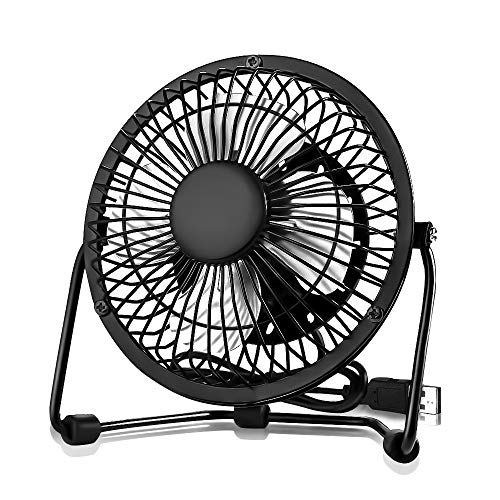 phixilin USB Ventilator, Tragbarer Mini Ventilatoren 360° Neigbar Ultra Leise Tischventilator mit Windrichtung Einstellbar Desktop Metall-Lüfter für den Schreibtisch Zuhause Büro und Zimmer - Schwarz