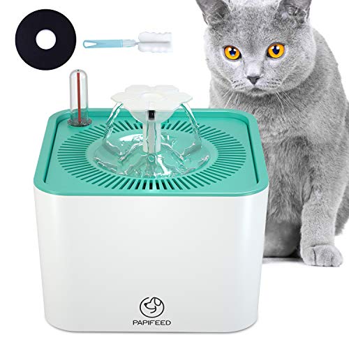 Papifeed Haustier Blumentrinkbrunnen für Katzen Automatisch Trinkbrunnen mit Kohlefilter Automatisch Wasserspender Leise Haustier Hunde und Katzen 2.2L