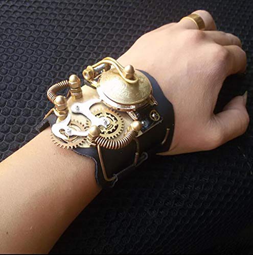 R&P Retro Herren Damen Mechanische Automatik-Uhr Reines Kupfer Beobachten Taschenuhr Leder - Doppelter Gürtel