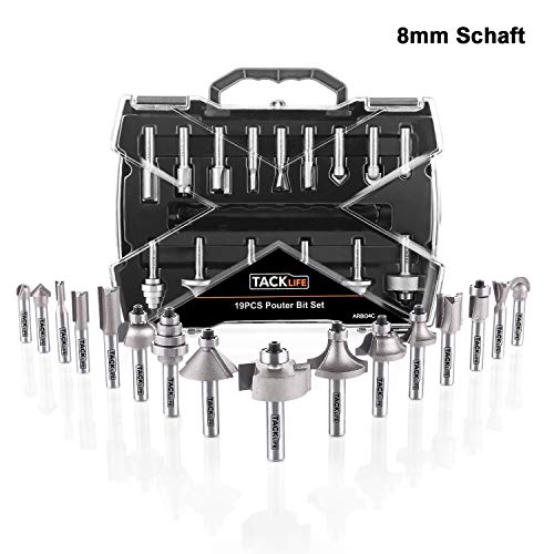 Fräser-Set, TACKLIFE 20 Oberfräser Set, 16 teilig Fräser mit 4Pcs Lager-Set, Inbusschlüssel, 8 mm Werkzeughalter, hergestellt von C3/ YG6X, Holzbearbeitungswerkzeuge für Heimwerker und DIY -ARB03C