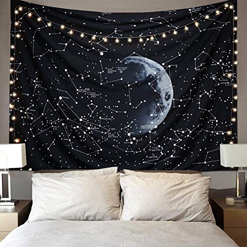 Dremisland Hippe Wandteppiche Tapisserie Psychedelic Konstellation Galaxis Raum Tapisserie Wandbehang SchwarzL für Schlafzimmer Wohnheim Dekor(M/130CMx150CM)