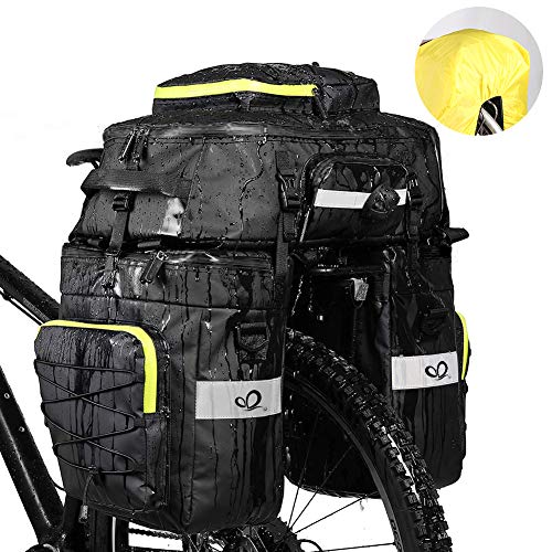 WATERFLY Fahrradtasche 3 in 1 Multifunction wasserdichte Gepäckträgertasche Radfahren Gepäckträger Tasche Reißfest Groß Fahrrad Tasche mit Regen-Abdeckung