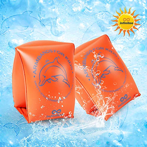 infinitoo Schwimmflügel Kinder, Schwimmhilfe, Schwimmreifen Schwimmen Armbands für Kinder und Kleinkinder von 2-6 Jahre, 15-30kg, Schwimmscheiben mit Delphin Design für Schwimmbad, Pool, Strand etc