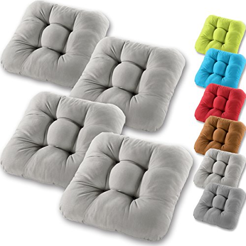 Gräfenstayn 4er-Set Sitzkissen Stuhlkissen 40x40x8cm für Indoor und Outdoor - Bezug aus 100% Baumwolle - Verschiedene Farben - Dicke Polsterung Steppkissen/Bodenkissen (Grau)