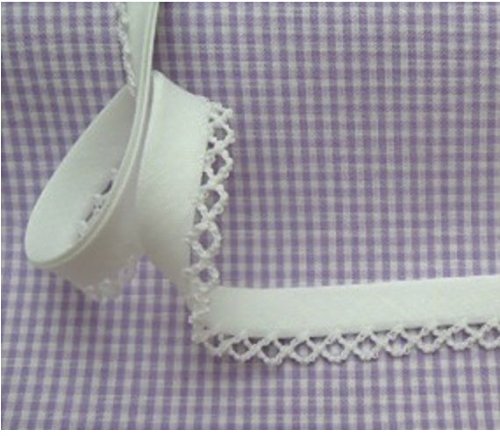 5m Schrägband mit Häkelborte uni weiß 2 Meterware