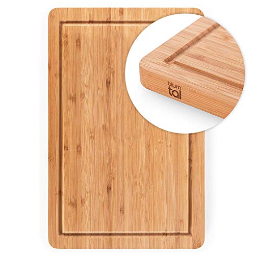 Blumtal Schneidebrett aus 100% Bambus - antiseptisches Holz-Brett mit Saftrille, Holz-Brettchen, 45x30x2cm