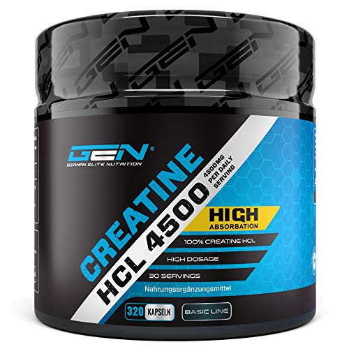 Creatine HCL 4500-320 Kapseln mit je 750 mg - Hochdosiert mit 4500 mg pro Tag - Kreatin Hydrochlorid für eine verbesserte Aufnahme - Premium Creatin Verbindung