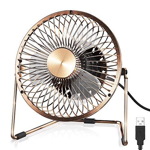 Funme Mini USB Ventilator Tragbar 5 Zoll Lüfter Tischventilator Portable Fans 360 Grad Drehung Persönlicher Ventilatoren mit Metallbügel für Büro Haus Reisen Outdoor (Bronze)