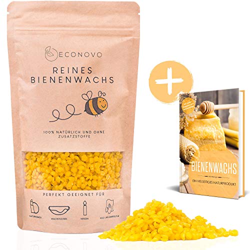 Econovo 100% natürliches Bienenwachs ohne Zusätze - 200g gelbe Bienenwachs Pastillen vom Imker für Kosmetik, Bienenwachstücher, Kerzen, Holz- und Lederpflege (inkl. E-Book mit Rezepten)