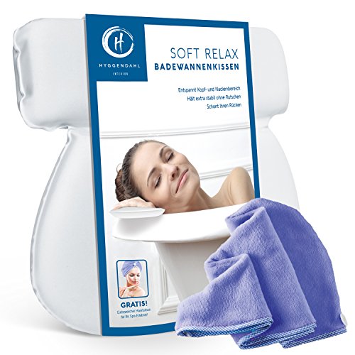 HYGGENDAHL Badekissen-Set mit Kopf-Handtuch | Nackenkissen für Badewanne, Jacuzzi & Whirlpool | Badewannenkissen mit 7 starken Saugnäpfen