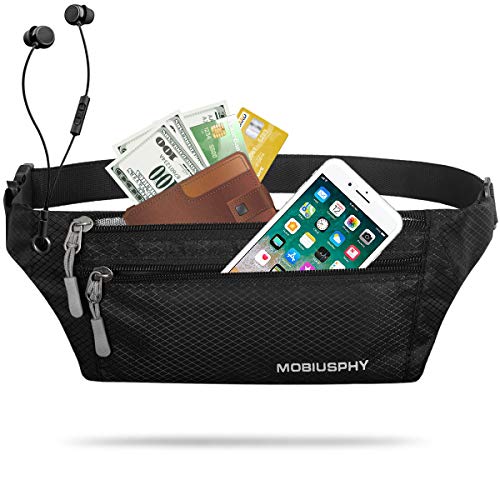 Bauchtasche Sport für Damen und Herren Gürteltasche Flach Hüfttasche Wasserdicht Sporttasche Outdoor Laufgürtel Waist Bag mit Kopfhöreranlass für Camping Wandern Fitness Fahrrad Reisen Jadg Schwarz