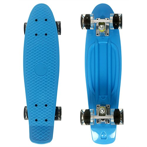 WeSkate Mini Cruiser Skateboard Retro Komplettboard, 22' 55cm Vintage Skate Board mit Kunststoff Deck und blinkenden LED-rollen, Cruiser-Board mit LED Leuchtrollen für Erwachsene Kinder Jungen Mädchen