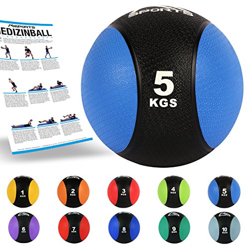 Medizinball 5 kg – Professionelle Studio-Qualität inkl. Übungsposter Gymnastikbälle