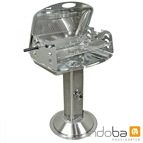 Indoba IND-70533-SGCA Säulengrill 'Carbo' - Edelstahl - Holzkohle Gartengrill, chrom, 64 x 52 x 83 cm