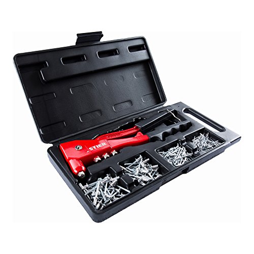 STIER Blindnieten-Satz I Blindnietzange I Blindnieten 2,4 mm 3,2 mm 4,0 mm 4,8mm I 4 x auswechselbare Mundstücke I 201-teiliges Set