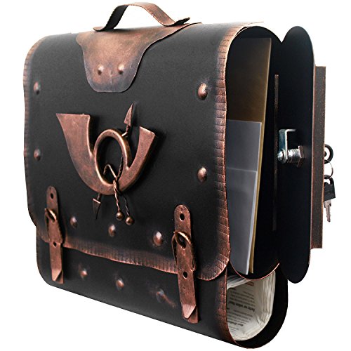 Wand Briefkasten Posttasche Wandbriefkasten Postkasten Mailbox mit Zeitungsrolle Zeitungsfach Zeitungsbox / Bronze