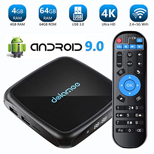 Dolamee Android TV Box 9.0-【4GB RAM+64GB ROM】 4K Ultra HD Smart TV Box with Dual 2.4G&5.0G WiFi/3D/USB 3.0/Ethernet 10M/100M/HDMI,2019 Latest D18 Mini Media Player (4GB RAM+64GB ROM)