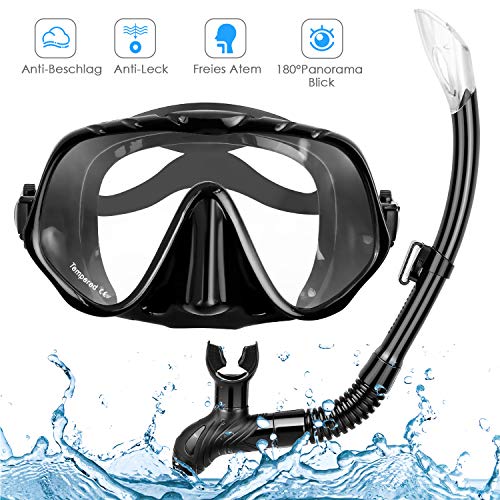 amzdeal Schnorchelset, Taucherbrille mit Schnorchel Tauchset, Gehärtetes Anti-Beschlag Glas, Halbe Gesichtstauchmaske mit 180° Sichtfeld