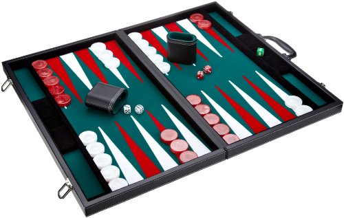 Philos 1715 - Backgammon Turniergröße, Filzinlet grün-weiß-rot, Koffer Kunstleder