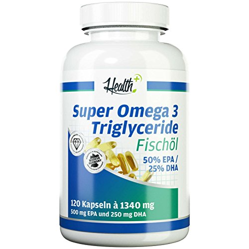 HEALTH+ SUPER OMEGA 3 TRIGLYCERIDE FISCHÖL | 50% EPA | 25% DHA | höchste Bioverfügbarkeit | Fischöl Omega 3 | Made in Germany