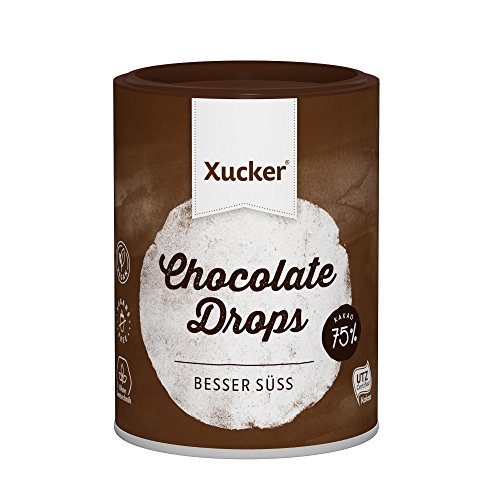 Xucker 200g zuckerfreie Schokoladen-Drops, Edelbitter mit 75% Kakao-Gehalt, Xylit aus Finnland, Chocolate Drops