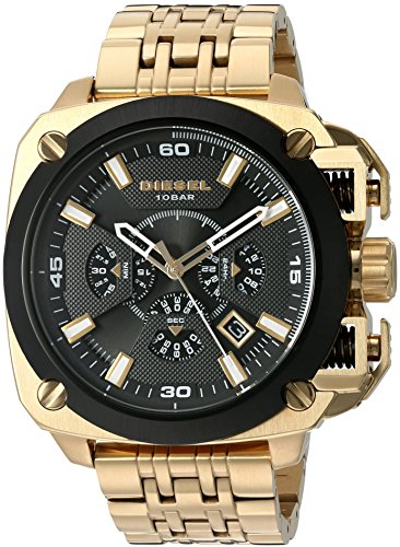 Diesel Herren-Quarzuhr mit schwarzem Zifferblatt Analog-Anzeige und Gold Edelstahl Armband dz7378