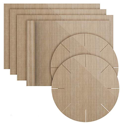 EXTSUD Premium Dauerbackfolie 6er Set,4xEckig(42x36cm)+2xRund(38cm)|Wiederverwendbare Backpapier|Teflon antihaftbeschichtete Backunterlage|Dauerbackmatte|Grillmatte|BPA Frei Lebensmittelecht|MERHWEG