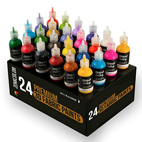 Zenacolor 24 x 3D Stoff- und Textilfarben - Auftragen durch Drücken der Tube (29mL) - Personalisierung von Textilien (Baumwolle) - Gestalten von T-Shirts, Kleidungsstücke, Leinwänden, Holz, Glas