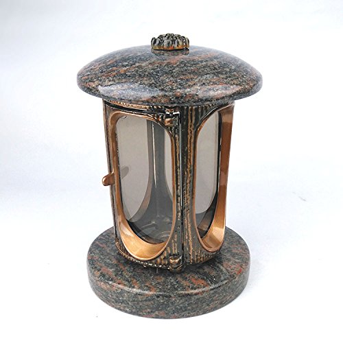 designgrab Alu Grablampe aus messingfarbenem Aluminium in Antikoptik und Granit Gneis Halmstad / Barap / Hollandia in Antikoptik Grablampen Grableuchte Grablaterne Grablicht Grabschmuck Friedhofslaterne Friedhofslicht Friedhofslampe Friedhofsleuchte Grablicht