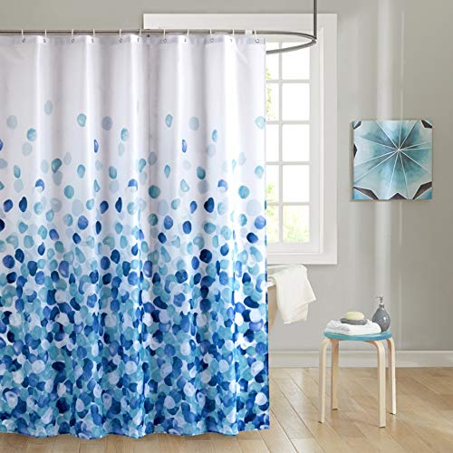 JRing Duschvorhang Polyester Stoff Wasserdicht Schimmelbeständig und maschinenwaschbar Badvorhänge mit 12 Haken 180x200cm Blaue Blütenblätter