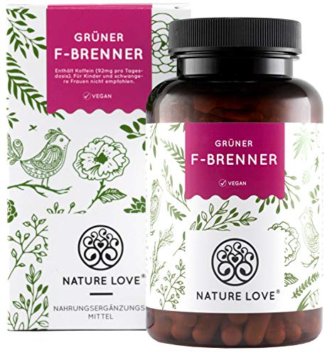 NATURE LOVE Grüner F-Brenner mit grünem Kaffeeextrakt, Guarana & grünem Tee. 120 Kapseln. Laborgeprüft und ohne Magnesiumstearat. Hochdosiert, vegan & hergestellt in Deutschland