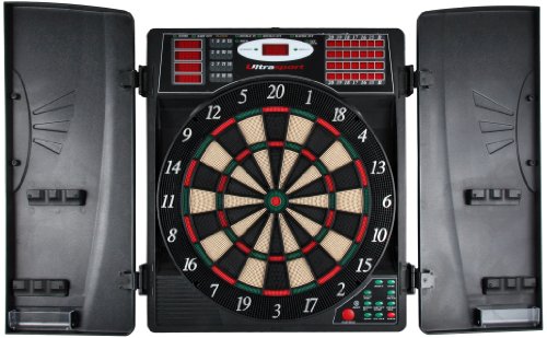 UItrasport elektronisches Dartboard mit Türen, Classic Dart für 16 Spieler, Dartspiel mit LED-Anzeige, 38 Spielen und vielen Varianten / Dartscheibe inklusive 12 Softpfeile und verschließbaren Türen