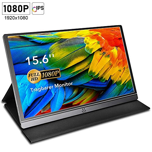 Tragbarer Monitor - 15,6 Zoll USB Monitor IPS-Bildschirm 1920×1080 Full-HD Portable Monitor, USB-C Monitor Tragbar mit Typ-C Mini-HDMI für PC, Handy, Xbox, PS4 usw, inklusive Schutzhülle Displayschutz