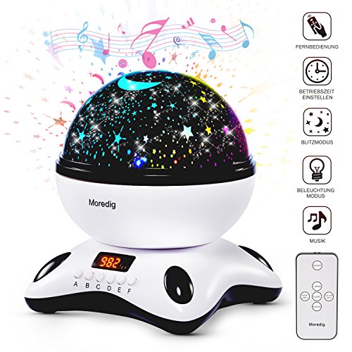 Sternenhimmel Projektor, Schlummerleuchten mit musik, LED-Timer, Fernbedienung, 6.56FT USB Kabel, 360 Grad drehbare, Deko für Kinderzimmer, Hochzeit, Geburtstag, Partie, Schwarz und Weiß, XFH