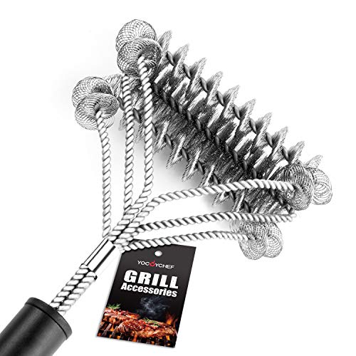 PUAIDA 3 in 1 Grillbürste aus Edelstahl, 2 Bürstearten kombiniert BBQ Grill Bürste, Lange Griff Grillzubehör zur Reinigung für Holzkohlegrill Elektrogrill Gasgrill