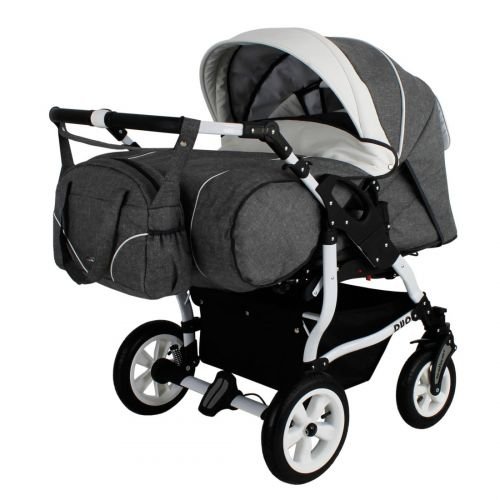 Adbor Duo Spezial Zwillingskinderwagen, Zwillingswagen, Zwillingsbuggy D-3 grau / weiss