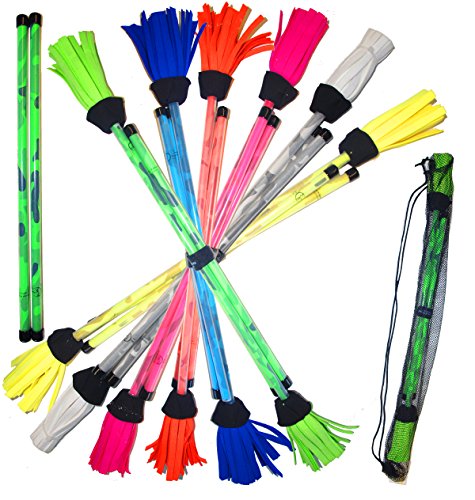 Profi CAMO Flowerstick Set (Tarnung Design) mit 2mm Silikonbeschichtung und Camo Hölzern Handstäbe + Reisetasche! Flames N Games Blumenstock Set mit Super Starke Fiberglaskern Ideal Für Kinder und Erwachsene. (Blau)