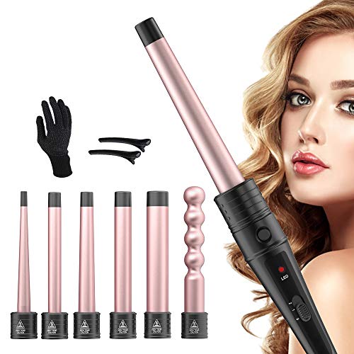Lockenstab 6 in 1 locken Set | Keramik Turmali Automatische Lockenwickler schnelle Aufheizung mit LED-Anzeigelicht Hitzeschutzhandschuh, 360°drehbarem Stromkabel Wellen