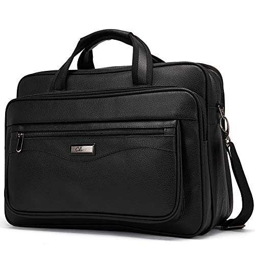 Herren Leder Aktentasche Grosse Kapazität Aktenkoffer Business Arbeitstasche für 15,6 Zoll Laptop Schwarz