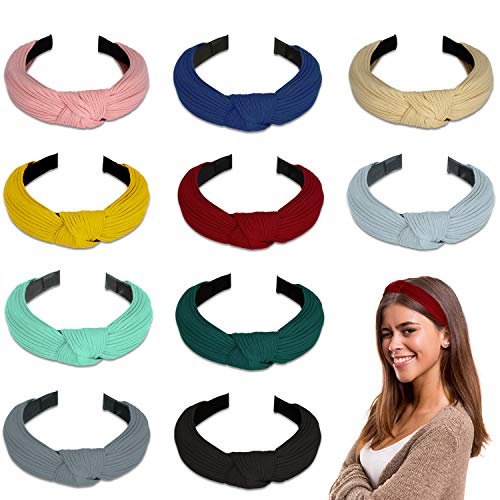 Winpok Stirnband Damen,10 Stück Kopfband Stirnbänder Eelastische Haarband Turban Knoten Hairband Frauen Haarreifen Damen Sport Yoga Dusche Stirnband Haar Zubehör (Bunt)